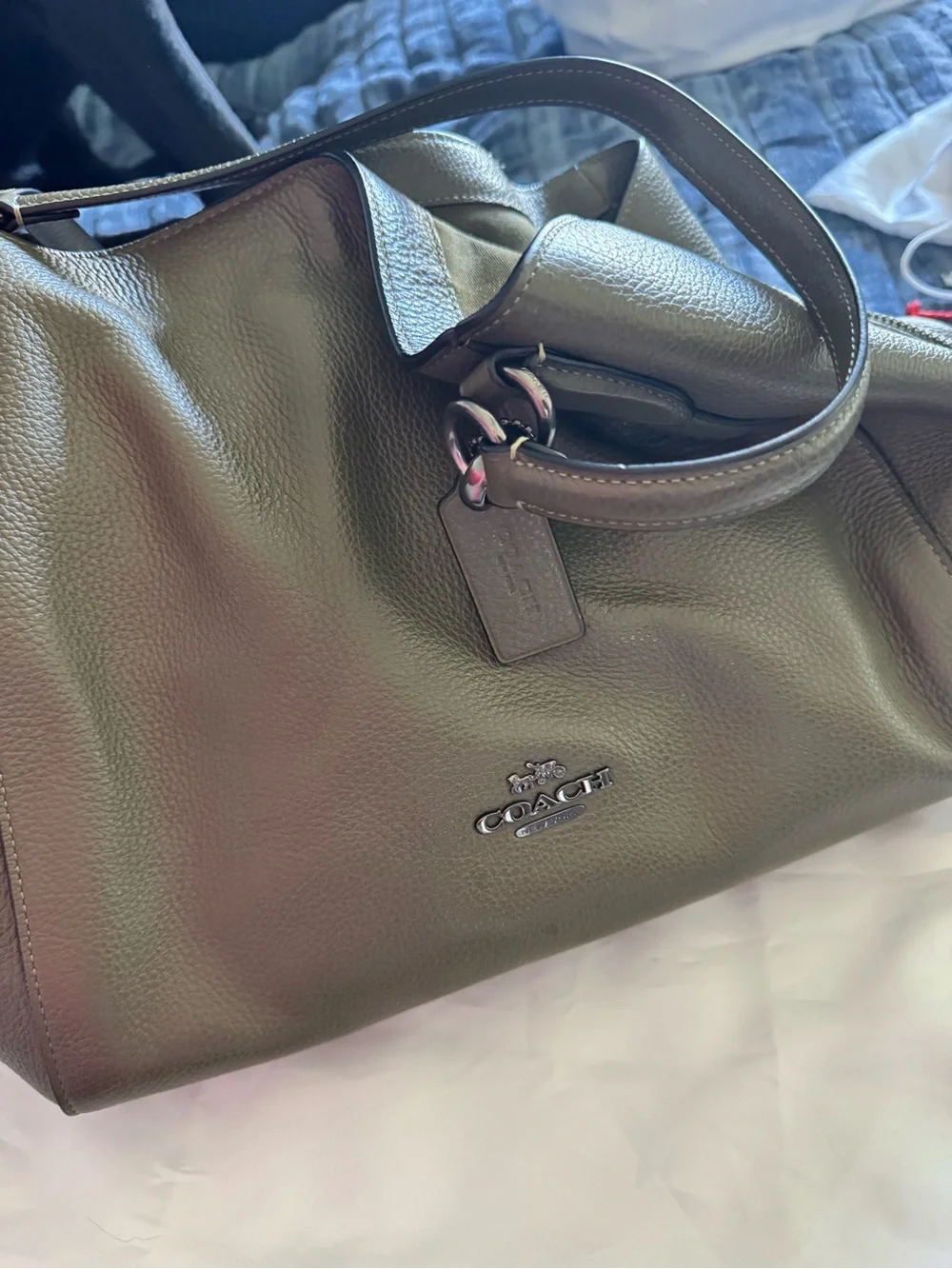COACH Olive Green Pebbled Leather Shoulder Bag - Picture 2 of 10